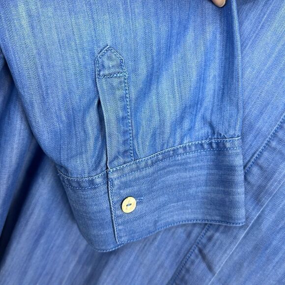 Foxcroft Blue Chambray Hi-Lo Hem 3/4 Sleeve Button Up Shirt Size 14 - Picture 3 of 10